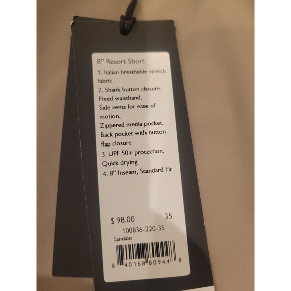 NWT Rhone 8” Resort Shorts Men's Size 35 UPF 50+ Quick Drying Sandalo MSRP $98 - Picture 8 of 11